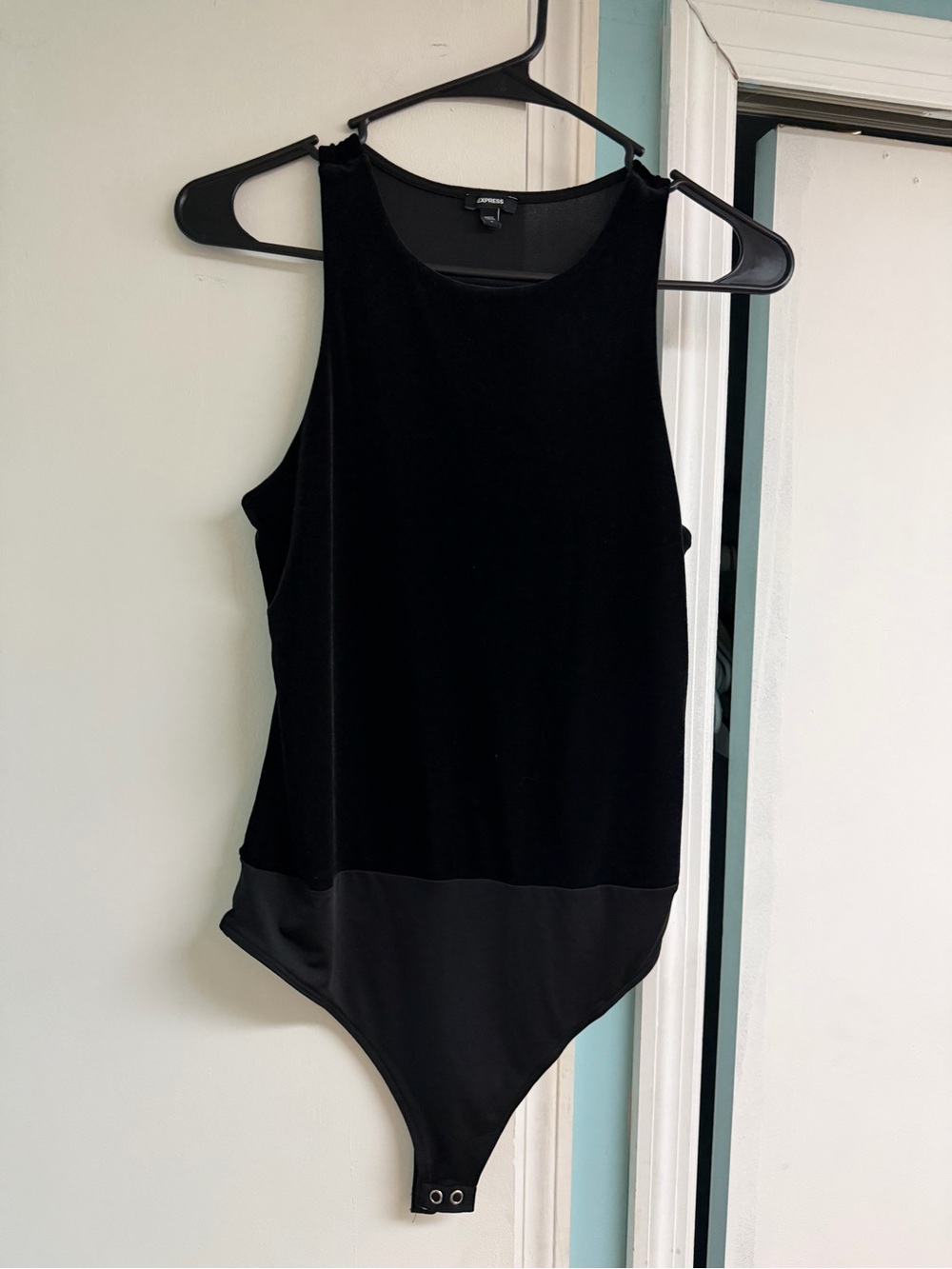 Express Black Velvet-Front Tank Bodysuit